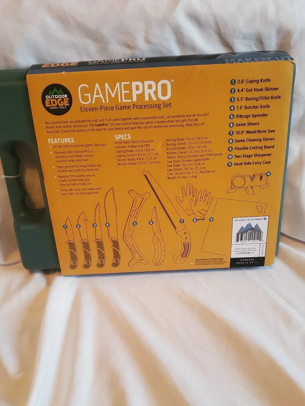 Outdoor Edge GamePro 11-Piece Game Processing Knife Set Hard Plastic Case, New
